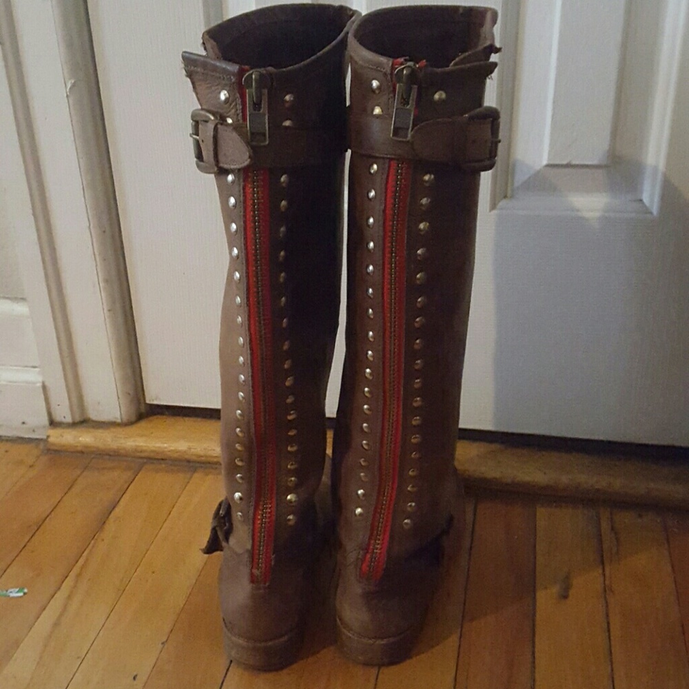 Steve Madden brown moto boots.